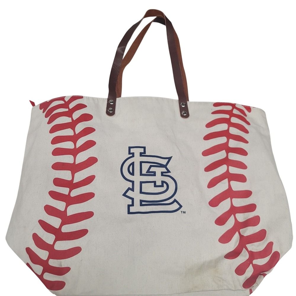 MLB St. Louis Cardinals Baseball Stitch Oversized Canvas Tote Bag Game Day Fan